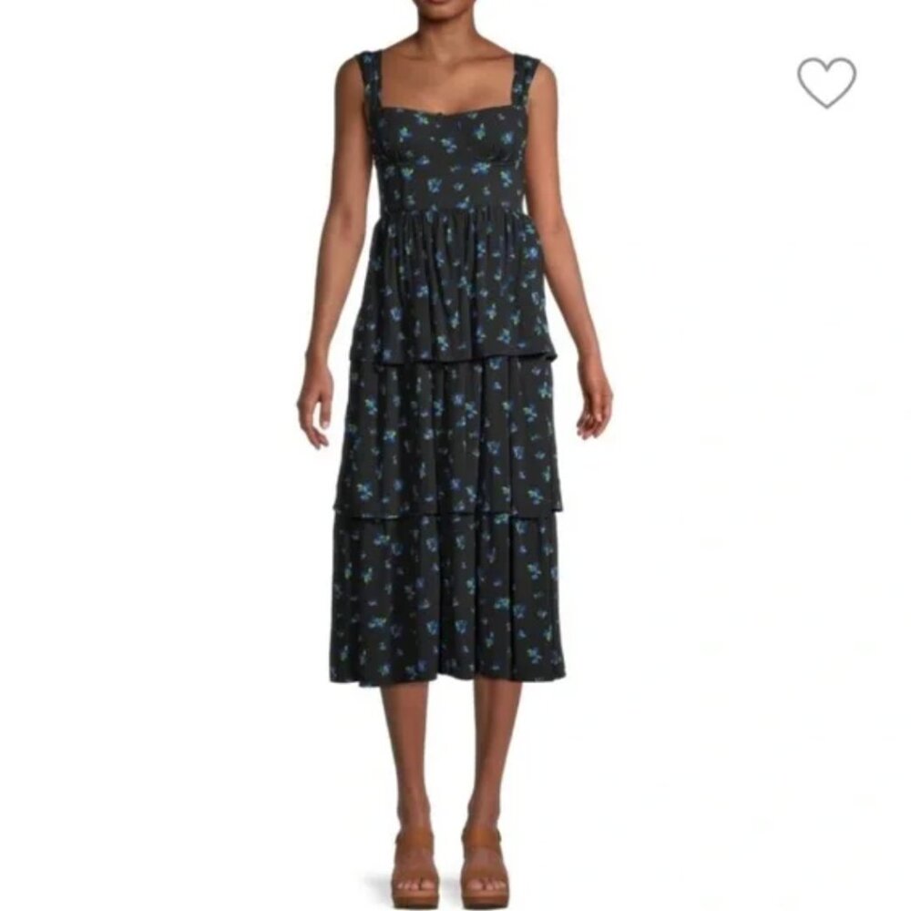 WeWoreWhat Corset Watercolor Ditsy Dress Black